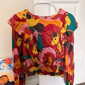 Marine Layer Multicolor Floral Long-Sleeve Top in Red, Yellow, Pink & Green